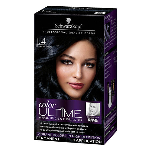 Schwarzkopf Color Ultime Magnificent Blacks Permanent Hair Color, 1.4 Sapphire Black, 1 Application